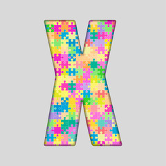 Vector Color Piece Puzzle Jigsaw Letter - X.
