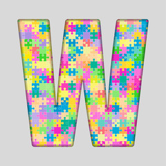Vector Color Piece Puzzle Jigsaw Letter - W.