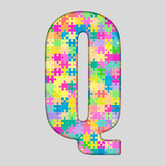 Vector Color Piece Puzzle Jigsaw Letter - Q.