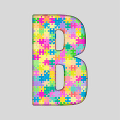 Vector Color Piece Puzzle Jigsaw Letter - B.