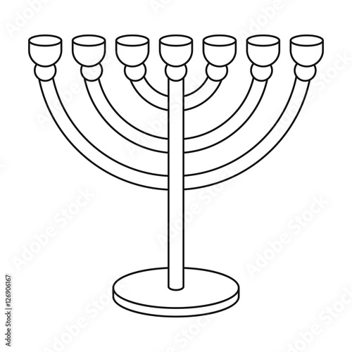 "Menorah icon in outline style isolated on white background. Religion