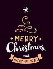 Vector illustration of golden color stylized christmas fir tree