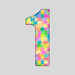 Color Puzzle Number - 1 One. Gigsaw, Piece.