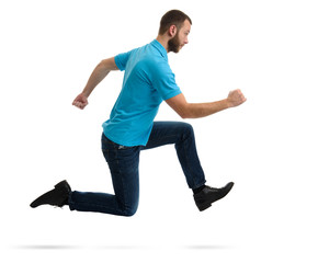 full length portrait of caucasian running