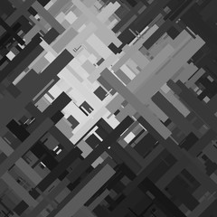 Glitch background, distortion effect, abstract texture, random black and white, grey diagonal lines for design concepts, posters, wallpapers, presentations and prints. Vector illustration.