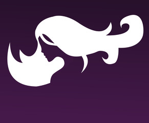 silhouette of a girl in profile with long hair