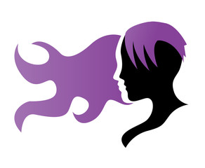 silhouette of a girl in profile with long hair