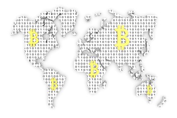 Fototapeta premium BITCOIN world map in the form of binary code, 3D illustration