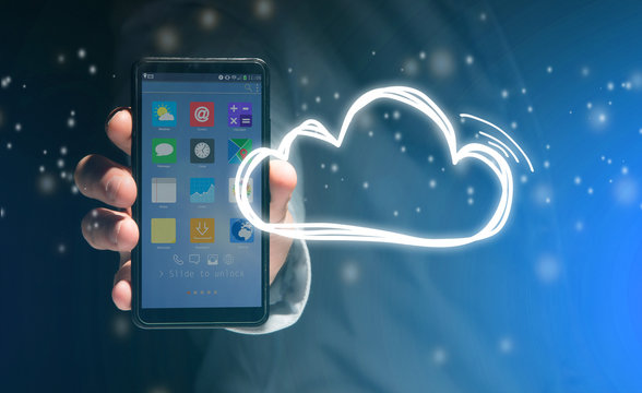 Concept of cloud stockage with icon around a smartphone