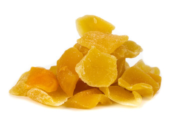 Stack of dried mango slices isolated on white background