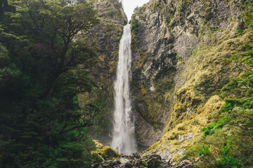 Devil's Punchbowl Waterfall in the Arthur's Pass National Park,