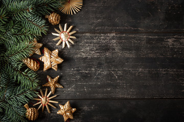 Christmas border design on the wooden background