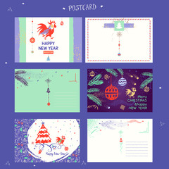 2017 Chinese New Year of the Rooster. Vector Illustration with xmas tree. Hand drawn illustration rooster. Trendy color template for greeting , congratulations and invitations.