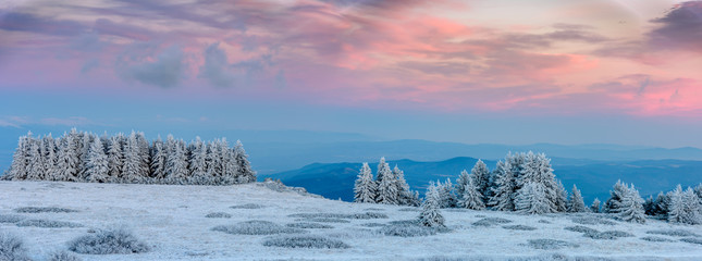 Amazing Pink Purple Winter Sunset In The Mountains