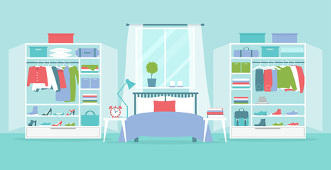 Vector illustration of the bedroom with wardrobes