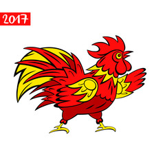 2017 Chinese New Year of the Rooster. Vector Illustration with xmas tree. Hand drawn illustration rooster. Trendy color template for greeting , congratulations and invitations.