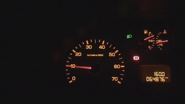 Speedometer, cyclometer, tachometer sports car. Car instrument panel, showing rpm and high speed acceleration. 4K.