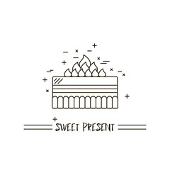 Cake with candle vector icon line isolated. Sweet dessert illustration. Happy birthday wedding party celebration food silhouette. Bakery, cafe, restaurant design element. Chocolate cream.