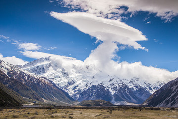 Amazing Cloud with Mount Sealy at Aoraki/ Mount Cook National Pa