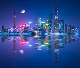 Fototapeta na wymiar Shanghai financial district at night in China.