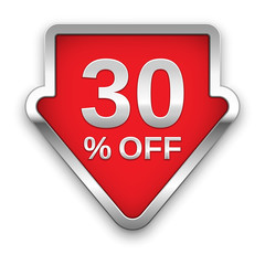 30 percent off vector badge, silver