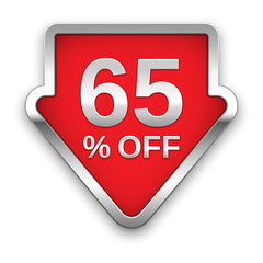 65 percent off vector badge, silver