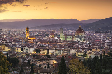 Florence or Firenze sunset aerial cityscape.Tuscany, Italy