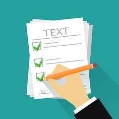 Hand holding business paper with checklist and pencil v.x