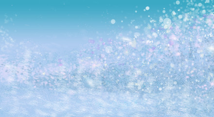 Abstract glitter snow lights sea green background