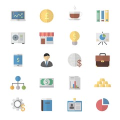 Flat Color Icons Design Set of Business and Finance Icons.