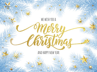 Obraz premium Merry Christmas, Happy New Year greeting card, poster