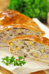 Meat pie with haricot and sweet corn