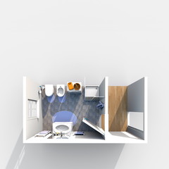 3d interior rendering of furnished bathroom section