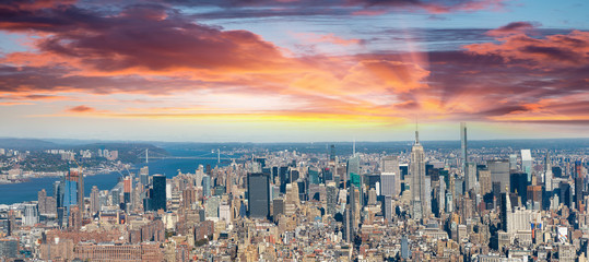 Aerial view of Midtown Manhattan at sunset