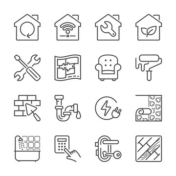 Home Improvement Thin Line Icons