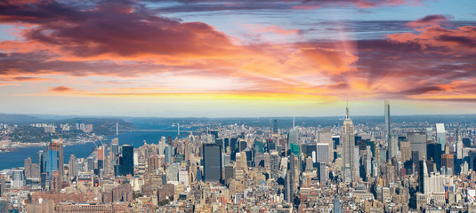 Aerial view of Midtown Manhattan at sunset