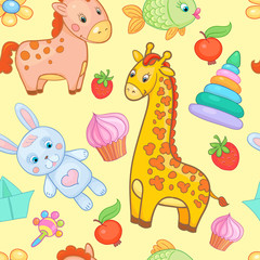Naklejka premium Baby toys seamless pattern vector animal background.