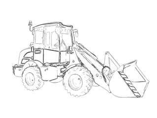 Naklejka premium Outlines of the bulldozer