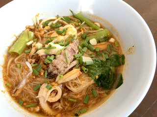 Thai noodle soup with seafood,Tom Yum , Thai Food