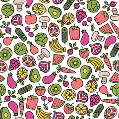 seamless pattern with fruits and vegetables icons