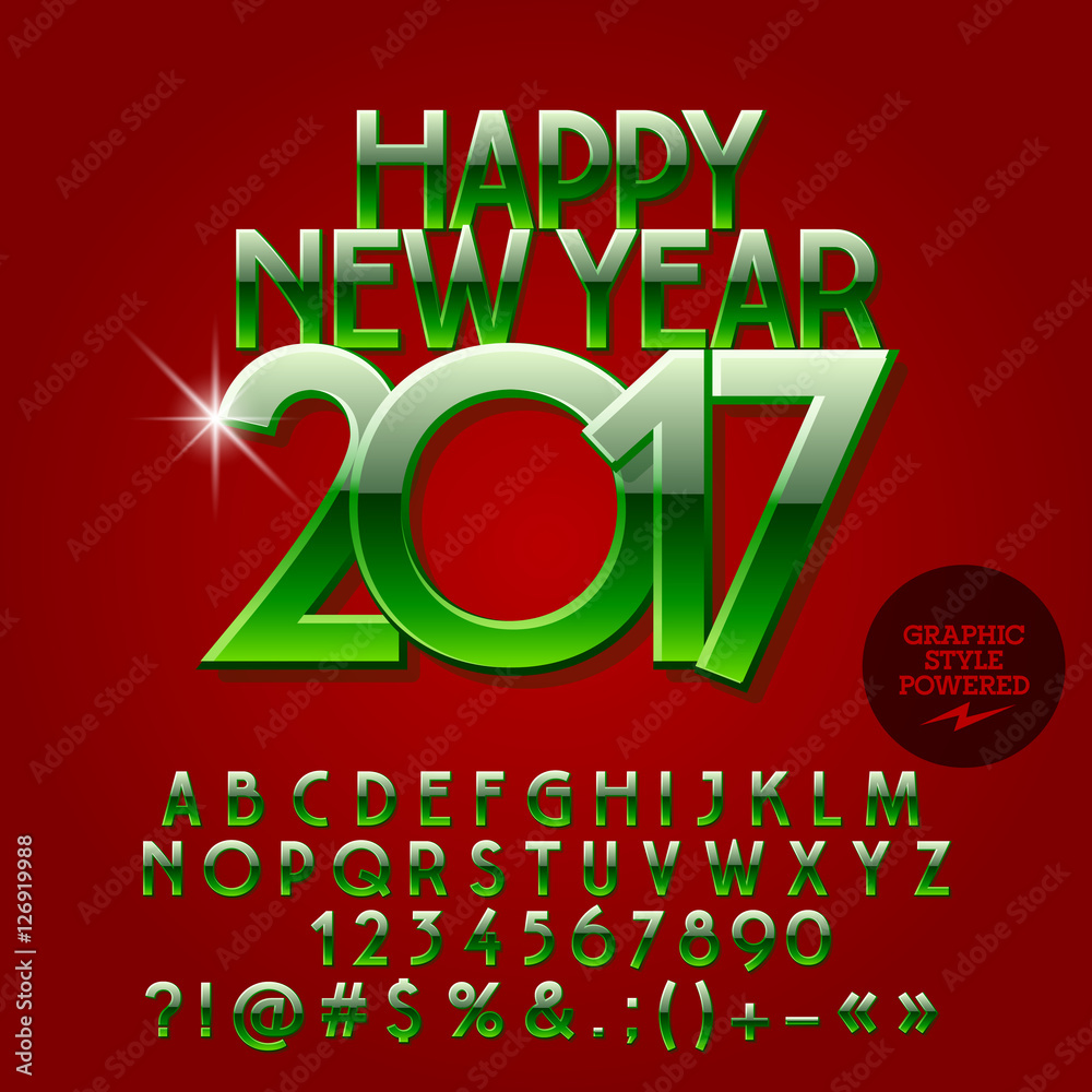 Fototapete vector glossy bright happy new year 2017 greeting card with set of letters, symbols and numbers. fil