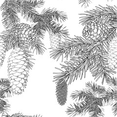 Pattern Christmas.Winter festive background, winter wood, fir, cones