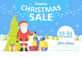 Sale holiday website banner templates. Christmas and New Year illustrations for social media banners, posters, email and newsletter designs, ads, promotional material