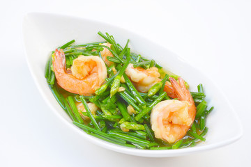 stir-fry flowering chinese chives with prawns