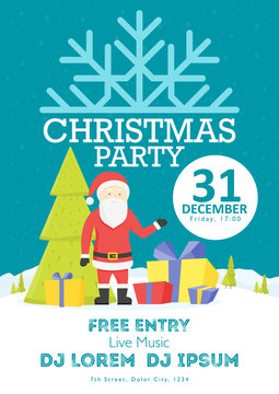 Christmas night party poster or flyer vector illustration. Merry christmas design template vector background