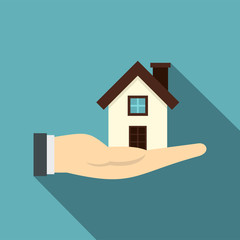 Fototapeta na wymiar House in hand icon. Flat illustration of house in hand vector icon for web design
