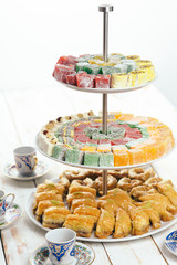  traditional eastern desserts on wooden background