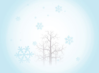 Vector Tree Winter Background With Snowflakes
