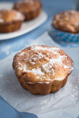 Fresh baked muffins, cakes, cupcakes for breakfast in a rural rustic style