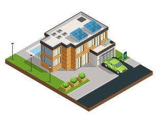 Green Eco House Isometric Illustration